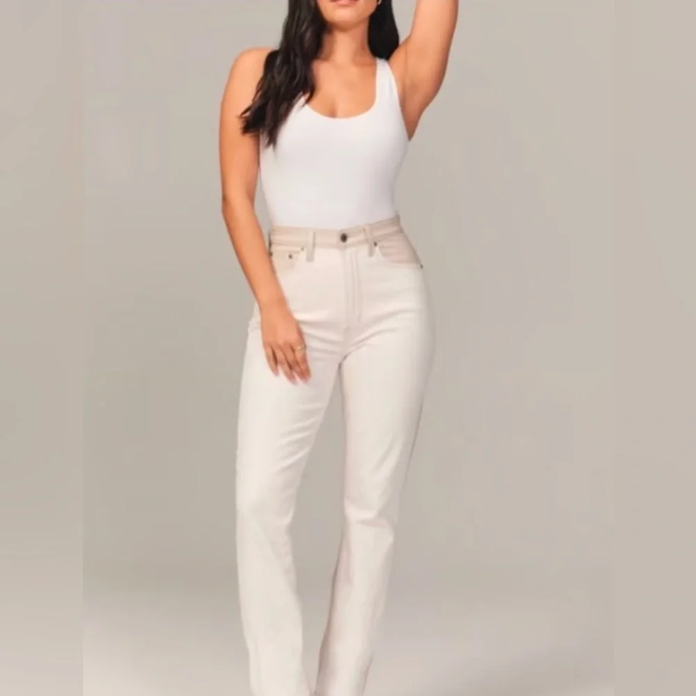 Abercrombie Mixed Leather Ankle Straight Ultra High Rise Jeans